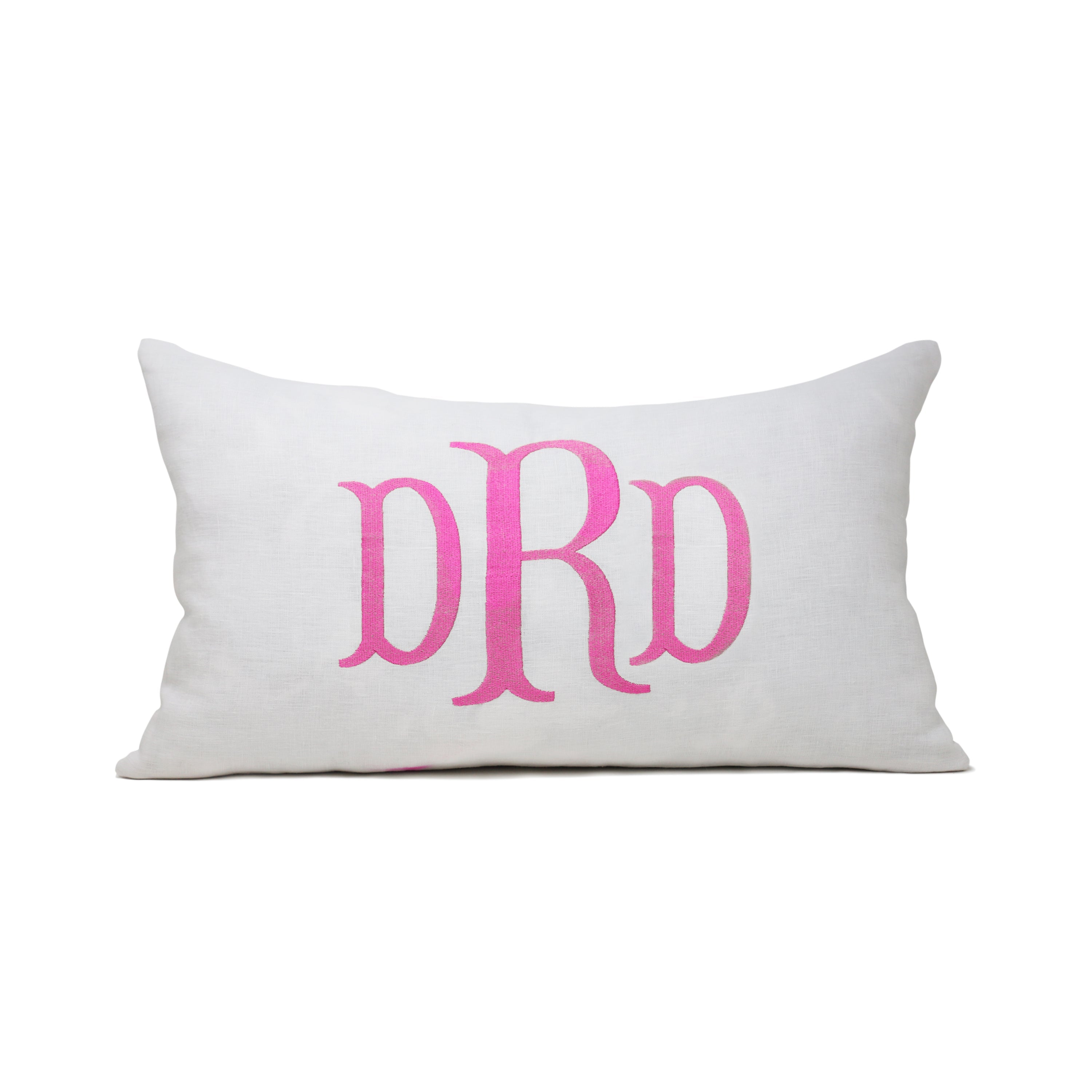 White Linen Monogram Pillow Covers -Custom Lumbar Monogram throw Pillow -Cursive Three Letters Decorative Pillows- Initial Cushion- Wedding