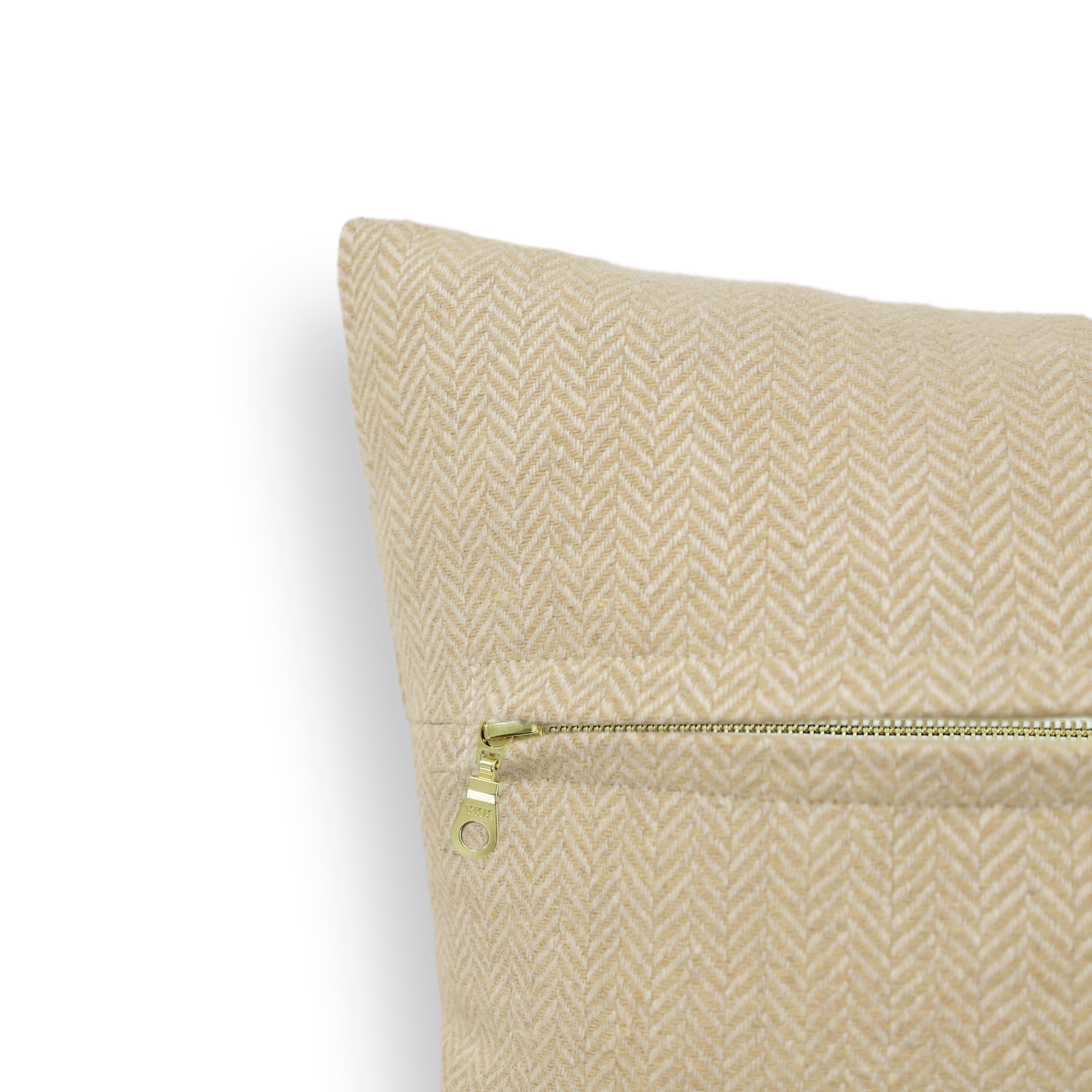 Thankful Pillow Cover on Wool Beige Chevron