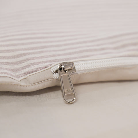 Three Piece Beige Cotton Duvet Cover Set, Striped Beige Bedding