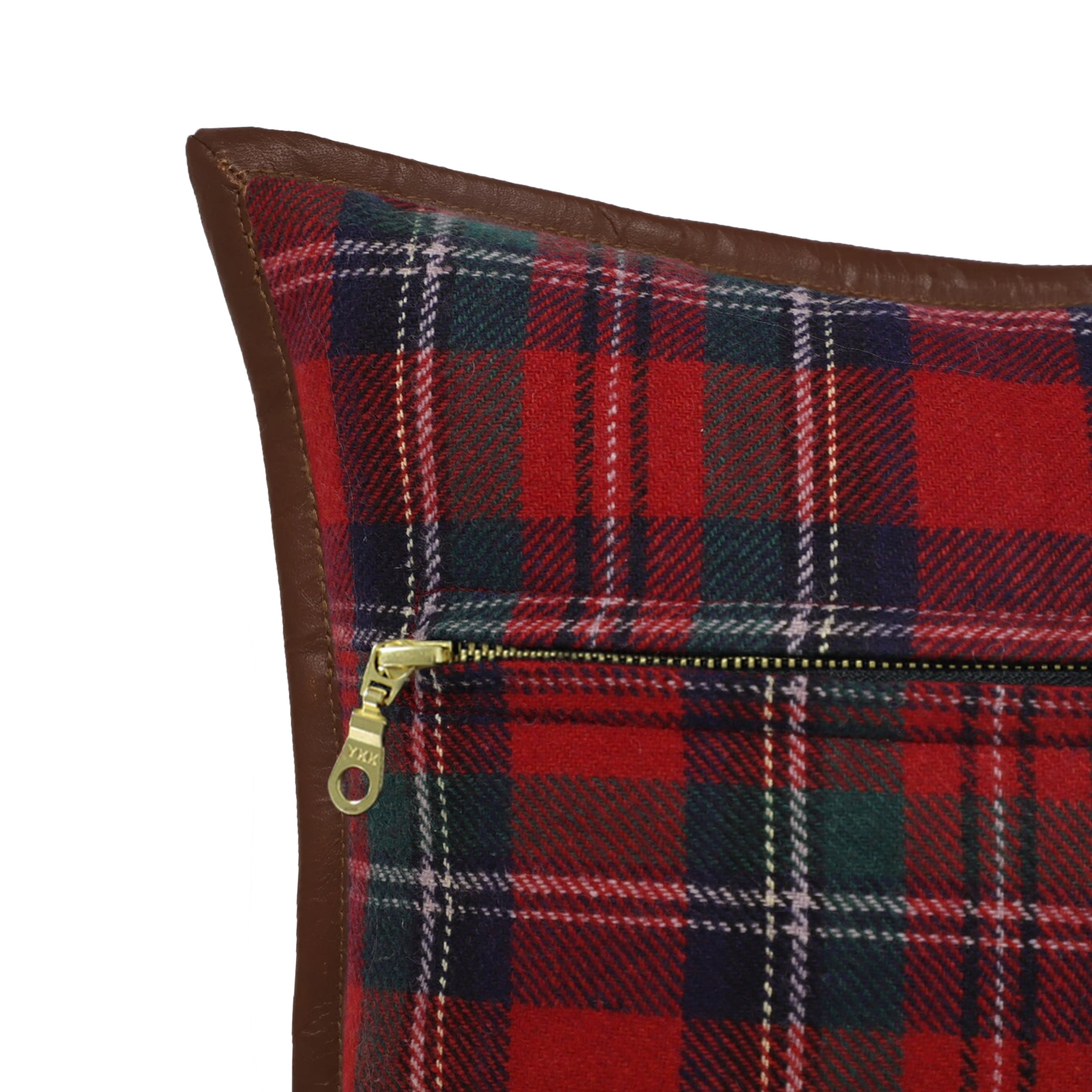 Red & Green Christmas Throw Pillow Cover with Leather Trim