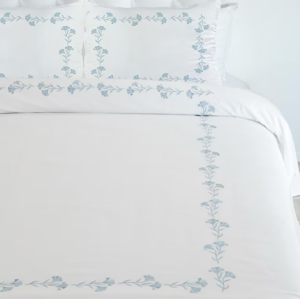 White Floral Embroidered Custom Cotton Duvet Set