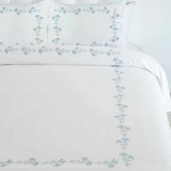 White Floral Embroidered Custom Cotton Duvet Set Australia