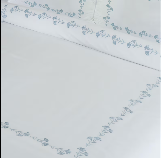 White Floral Embroidered Cotton Duvet Set