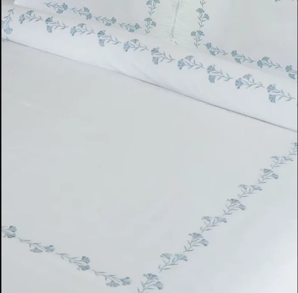 White Floral Embroidered Custom Cotton Duvet Set Australia