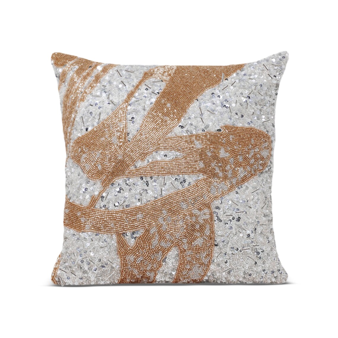 Ode To Japan - Gold Silver Beaded Pillow Cover, Gilver Beads Pillow Case