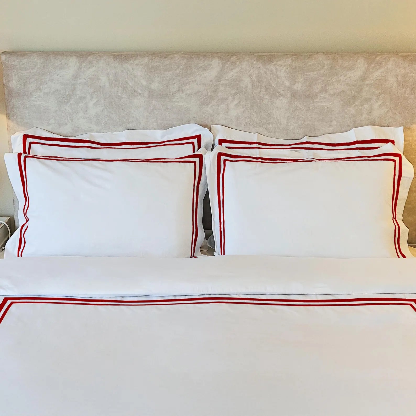 Red Trimmed Duvet Cover Set - 400TC Cotton Luxury Bedding | UK & Europe Sizes in cm