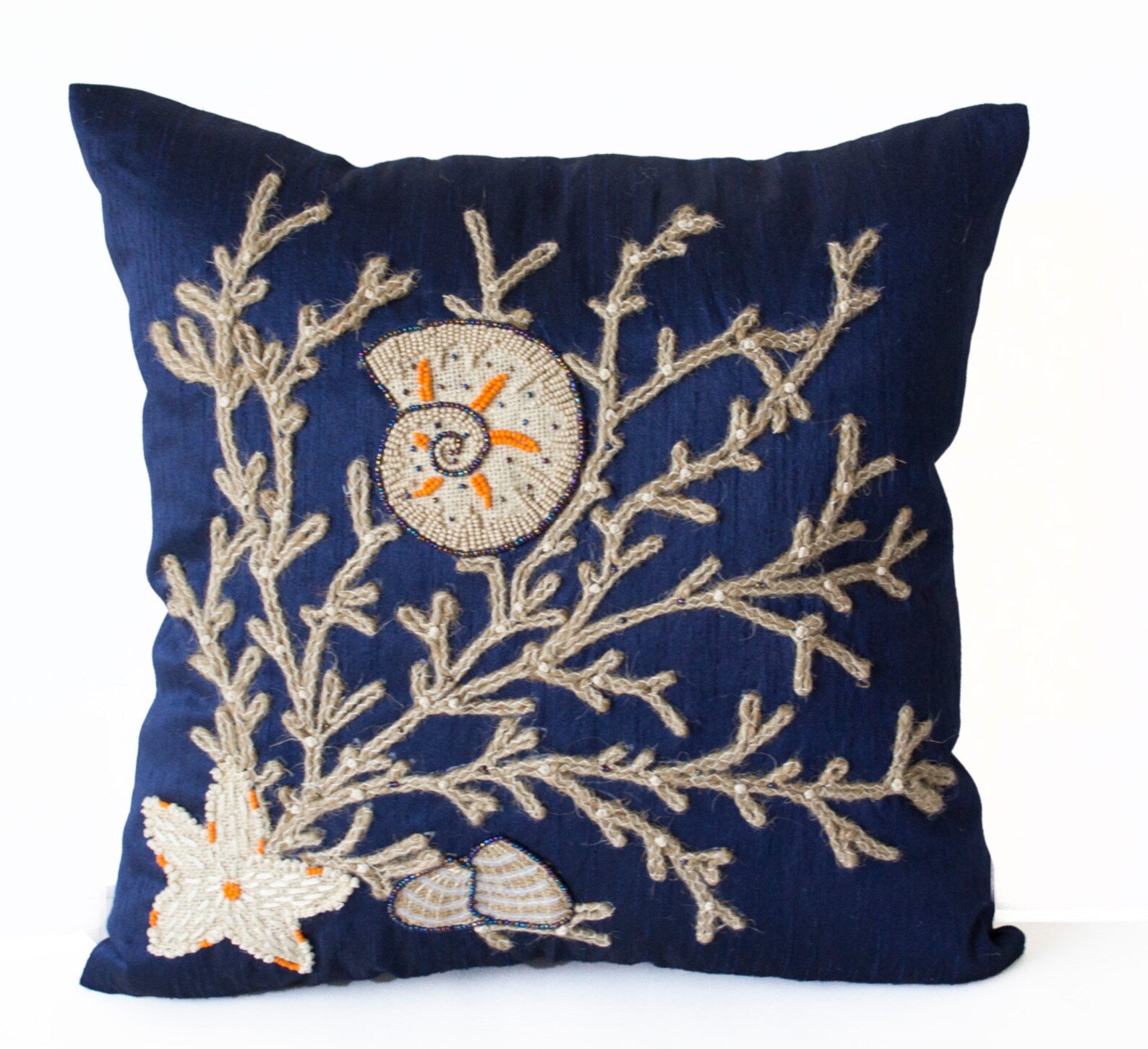 Coral Pillow Cover, Silk Nautical Oceanic Sea Pillow Case