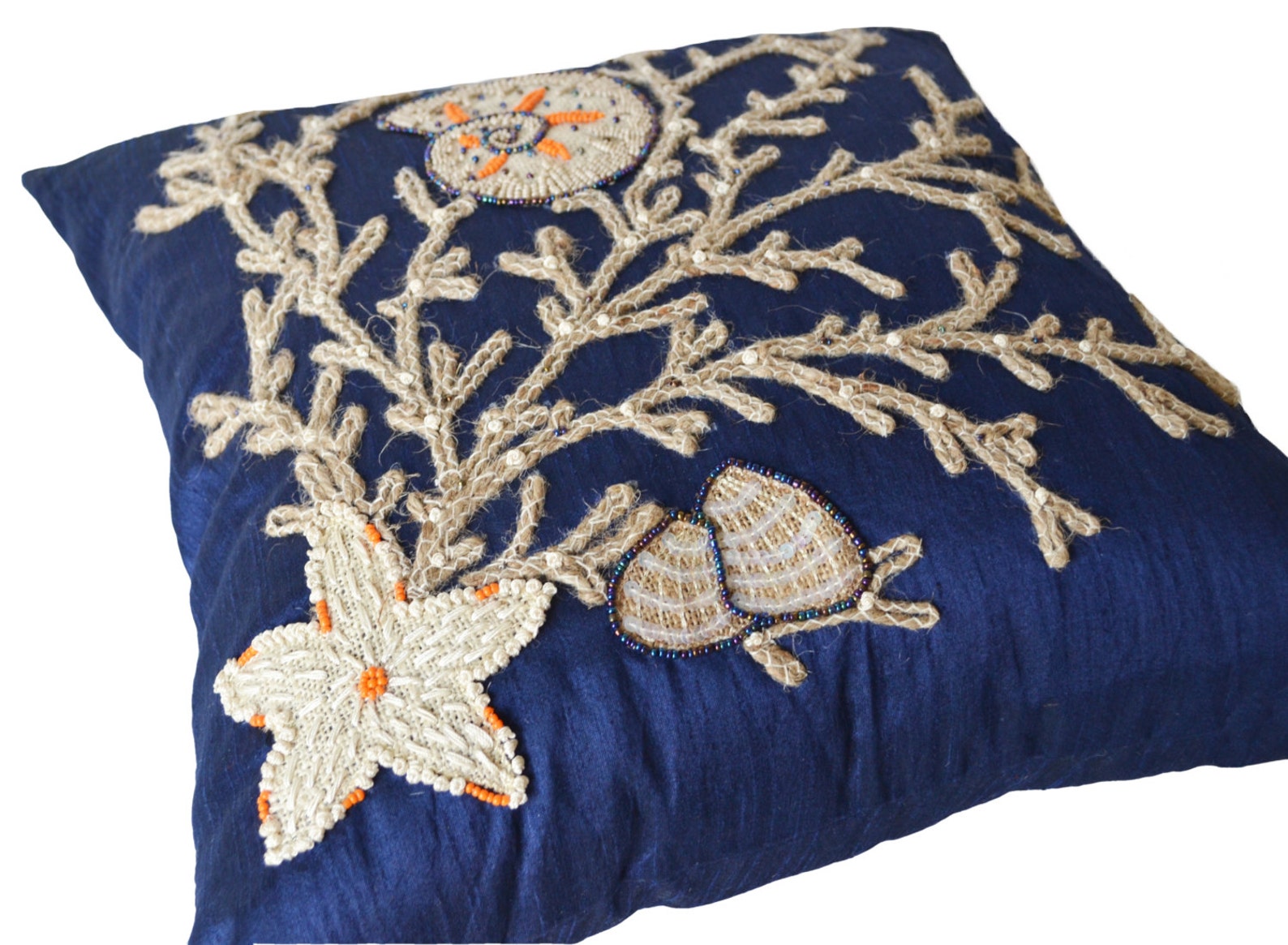 Coral Pillow Cover, Silk Nautical Oceanic Sea Pillow Case