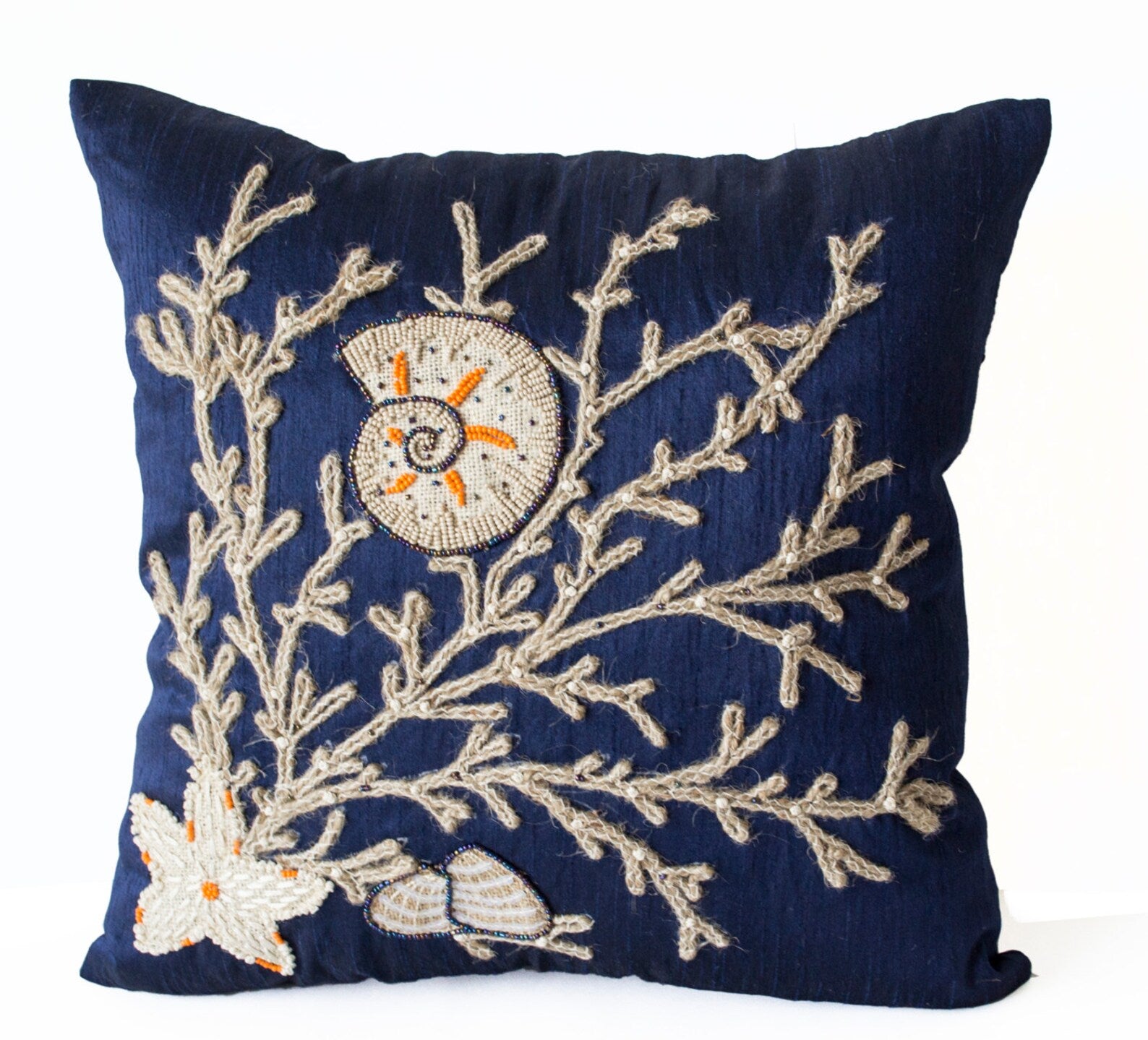 Coral Pillow Cover, Silk Nautical Oceanic Sea Pillow Case