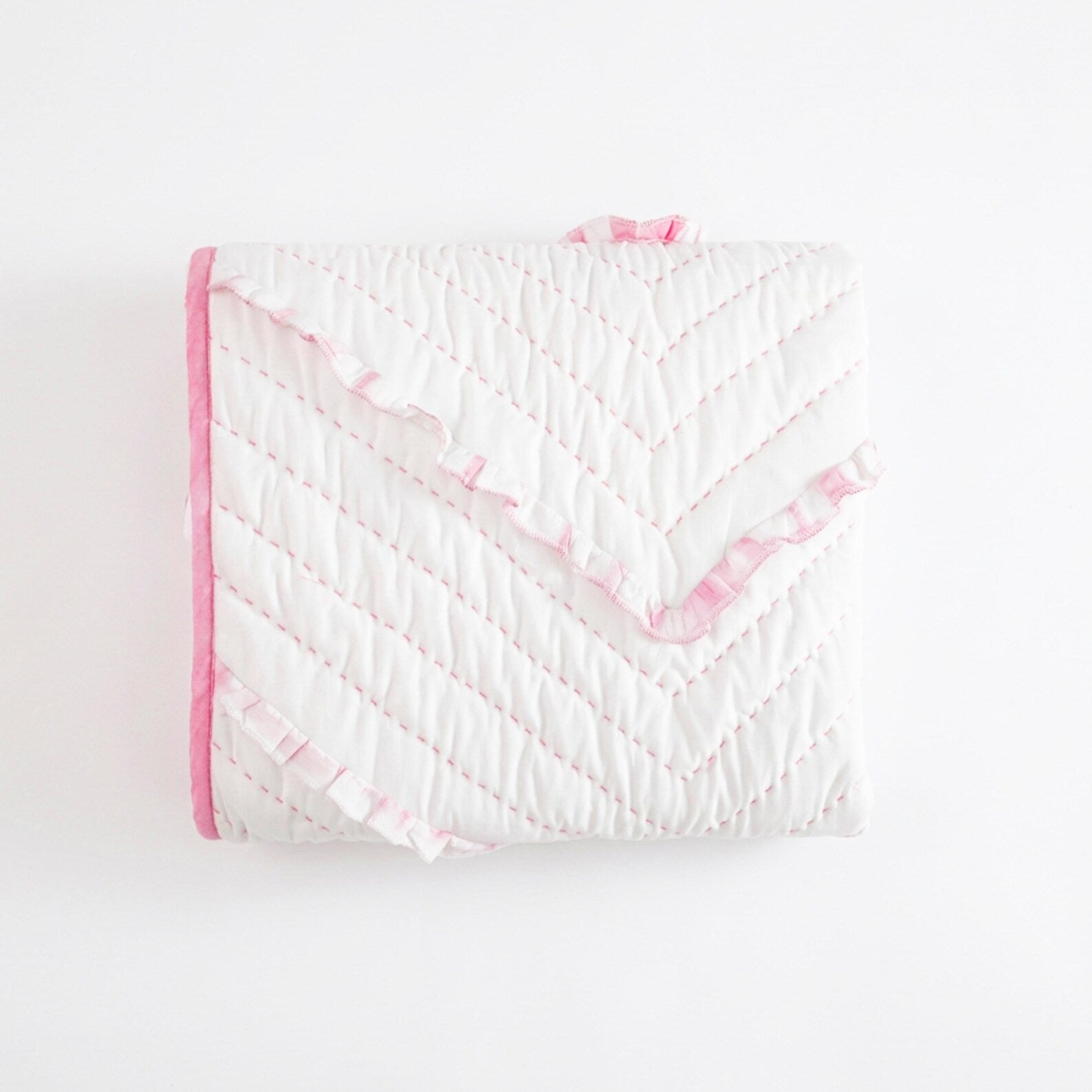 Pink White Chevron Ruffle Quilt