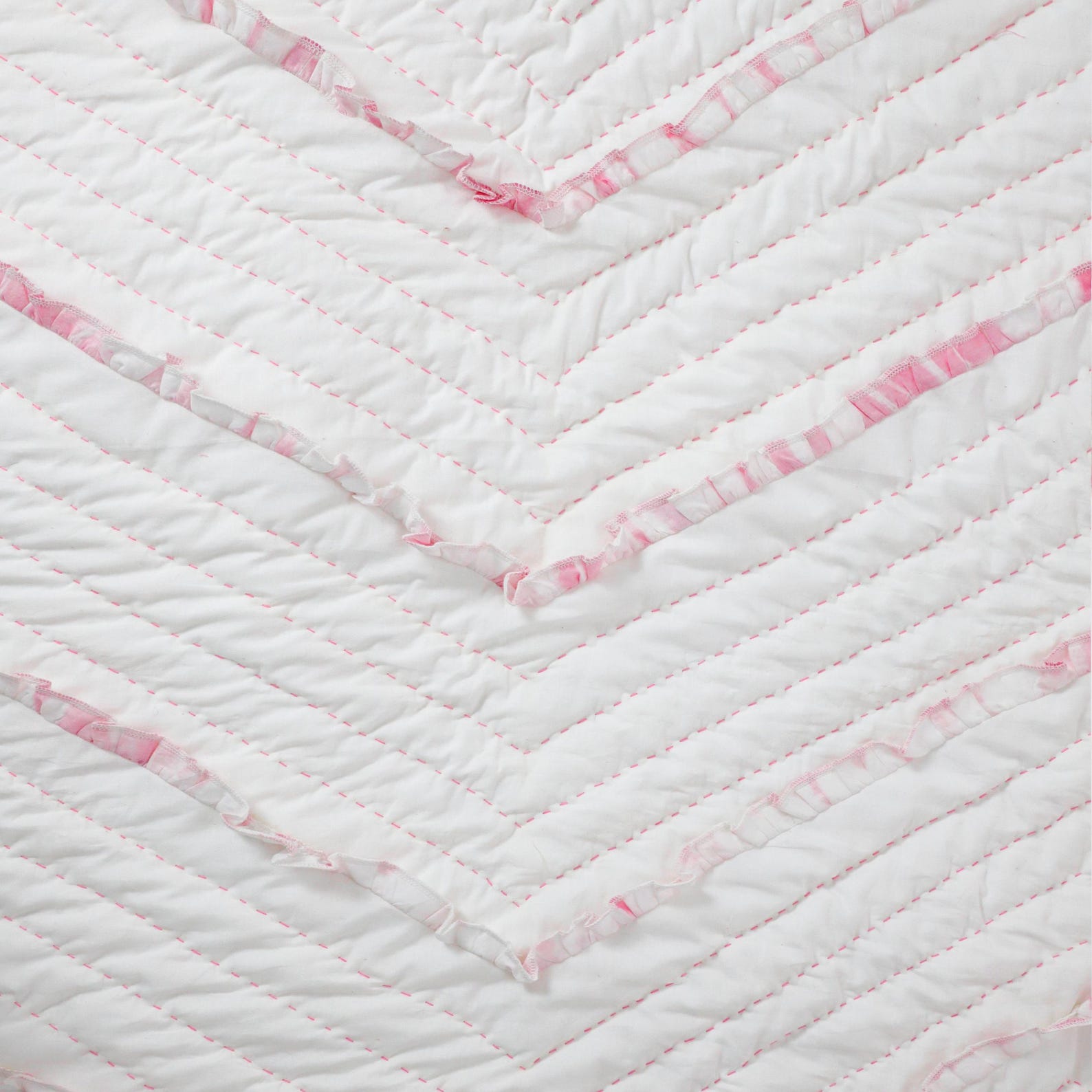 Pink White Chevron Ruffle Quilt