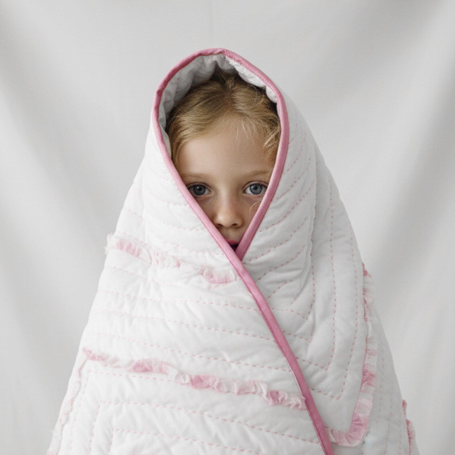 Pink White Chevron Ruffle Quilt