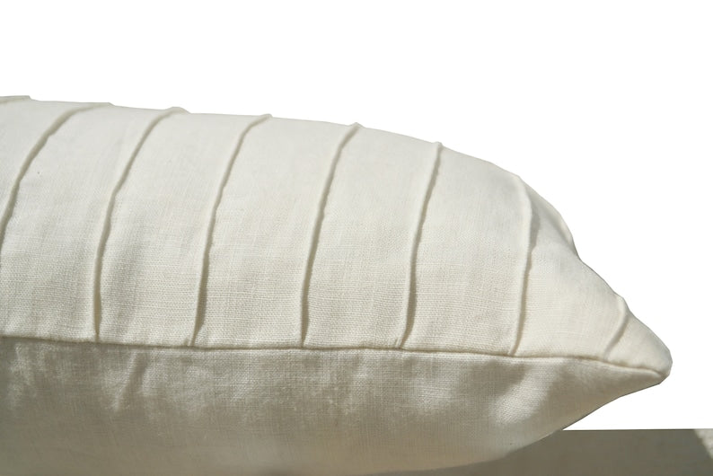 Ivory Linen Pleated Textured Pillow Cover