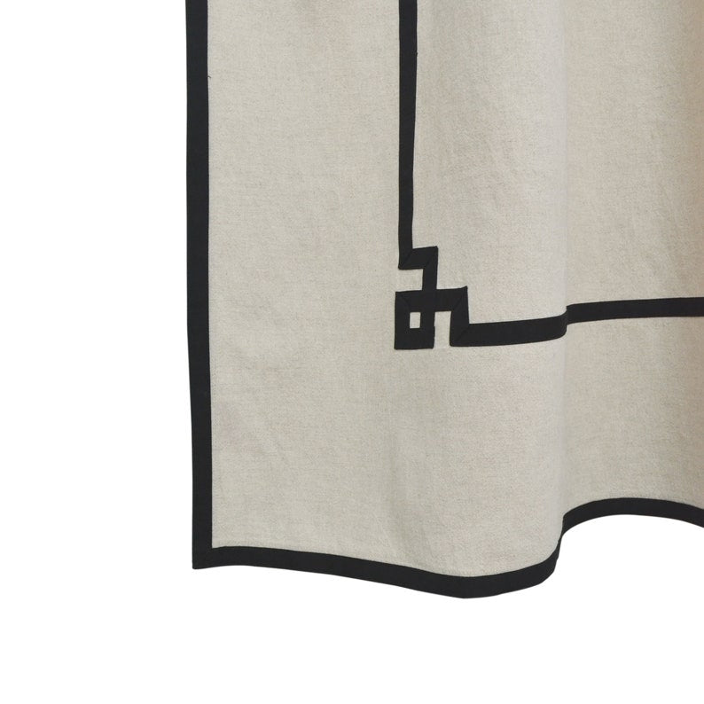 Greek Key Trim Linen Curtain