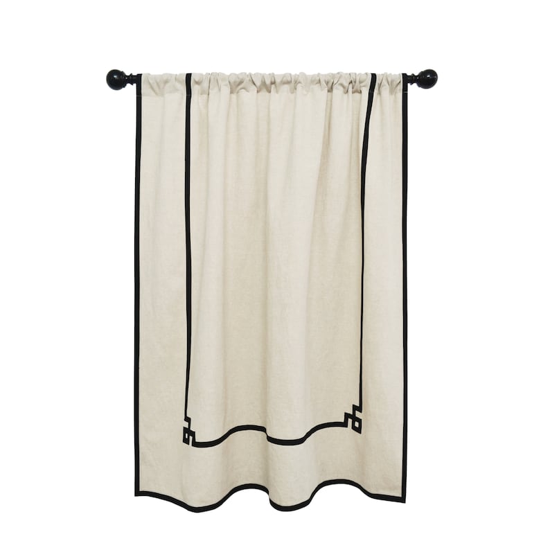 Greek Key Trim Linen Curtain