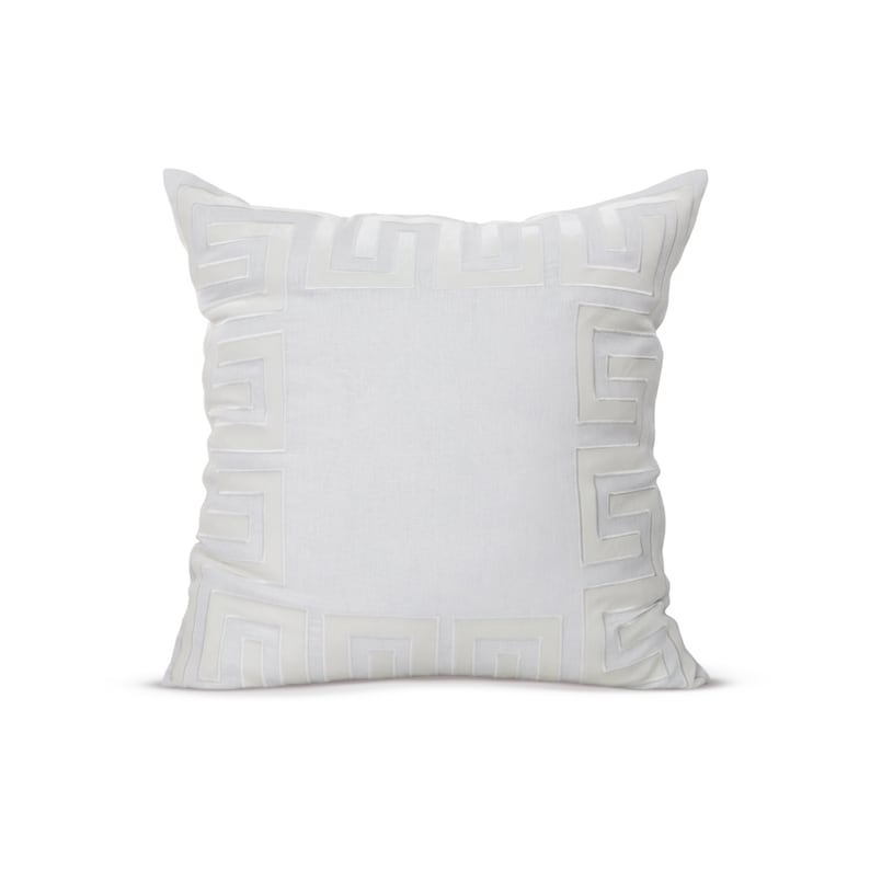 Greek Key Linen Throw Pillow Cover, Velvet Applique Gray Pillow Case