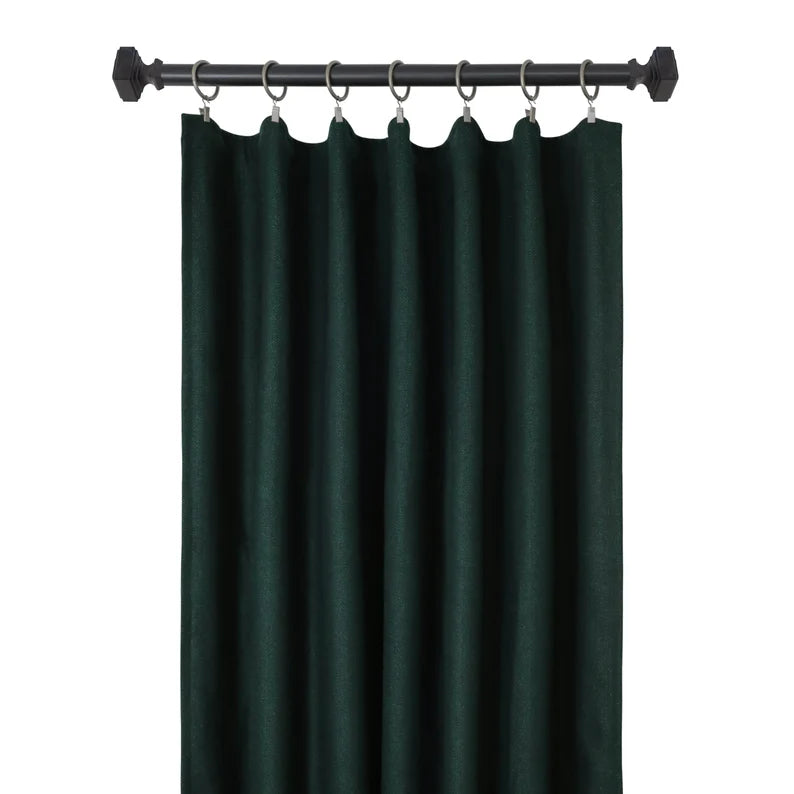 Thermal Insulated Wool Curtains - Dark Green Herringbone Custom Drapes