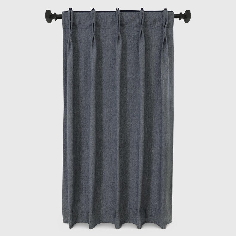 Pleated Chevron Wool Curtains with Cotton Trim | Custom Herringbone Drapes