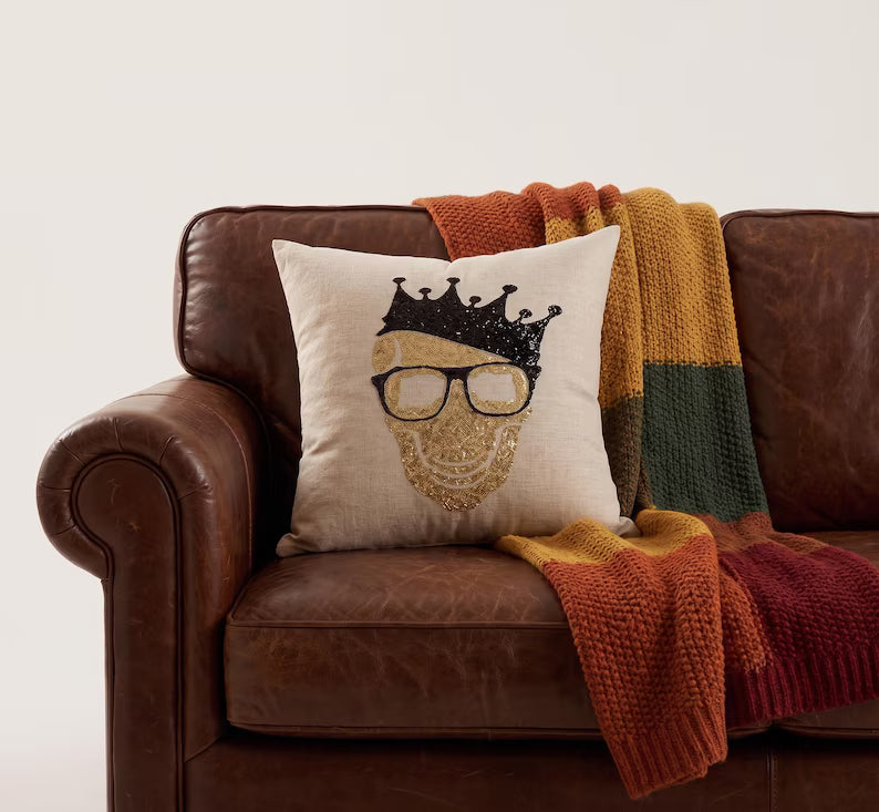 Skull Throw Pillow Cover, Halloween Decorative Pillow Case, Oatmeal Linen Pillow Case