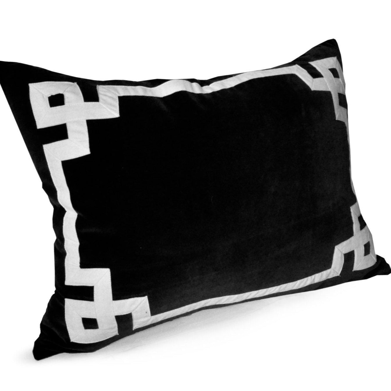 Black Velvet Greek Key Throw Pillow Cover