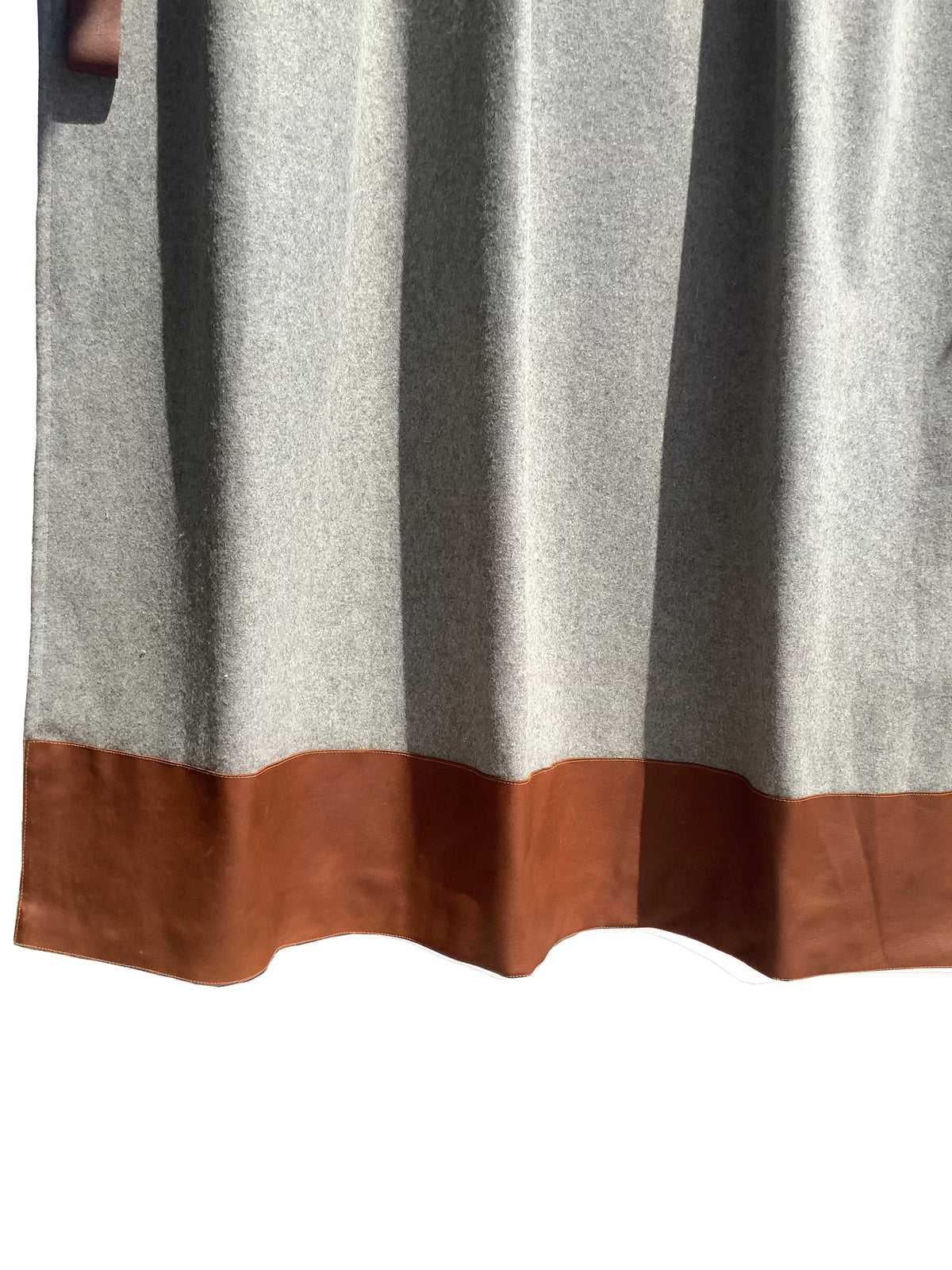 Brown Wool Felt Drape With Leather Trim