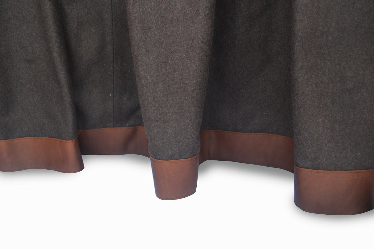 Brown Wool Felt Drape With Leather Trim