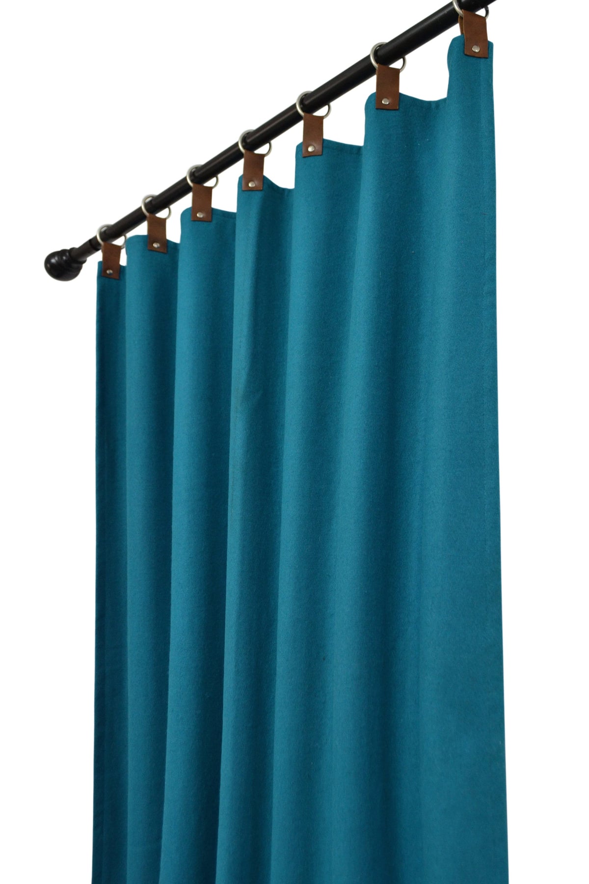 Blue Wool Felt Curtains With Leather Tab And Nickle Rings