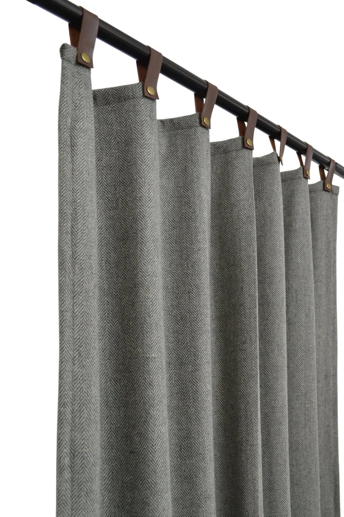 Chevron UV Protection Curtains With Leather Tabs