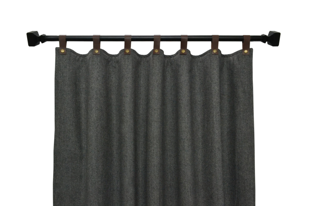 Double Layer Gray Chevron Curtain with Genuine Leather Tabs and Snap Buttons