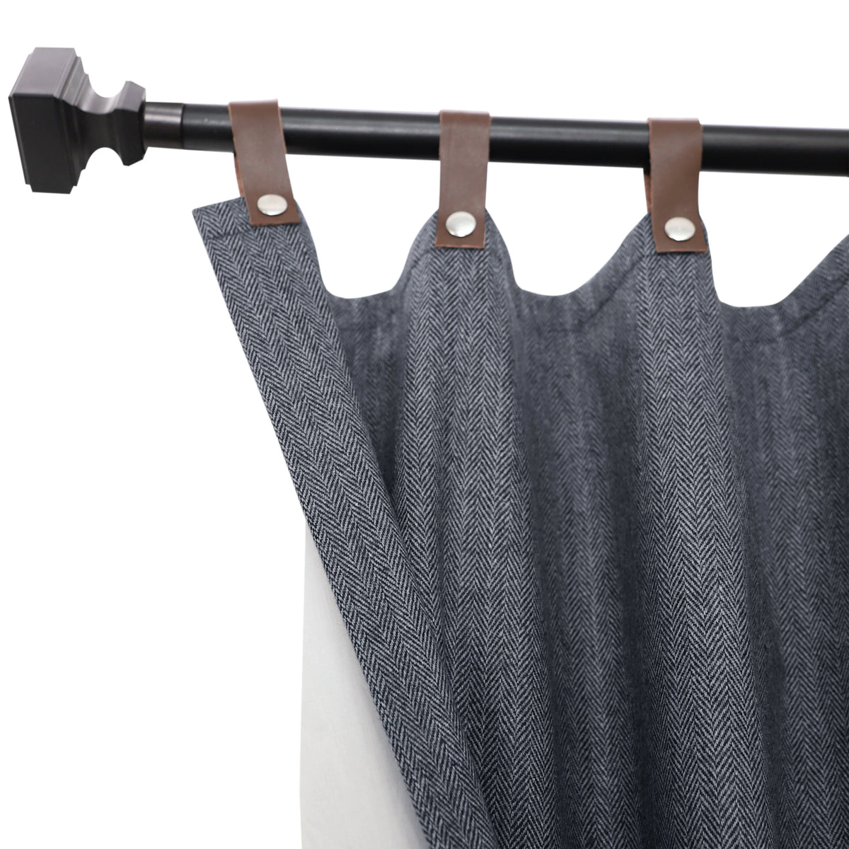 Chevron UV Protection Curtains With Leather Tabs