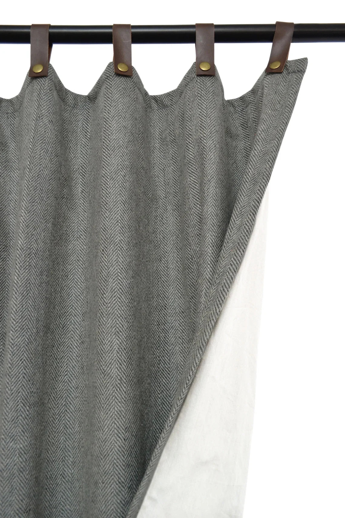 Chevron UV Protection Curtains With Leather Tabs