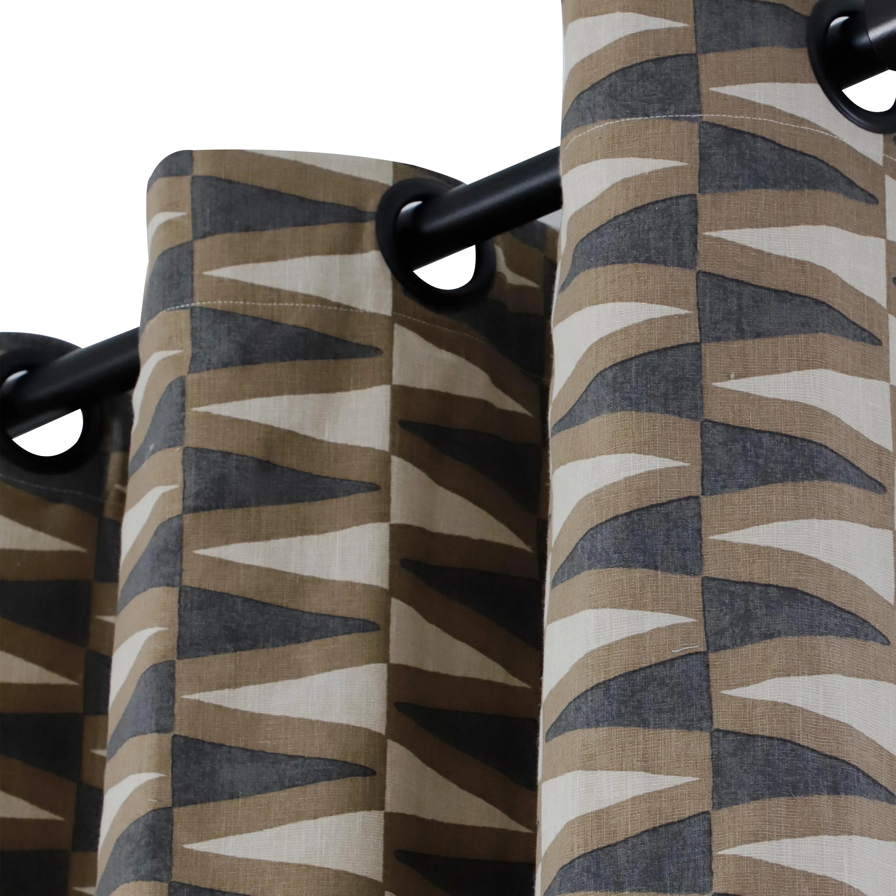Geometric Linen Curtain Panel with Grommets