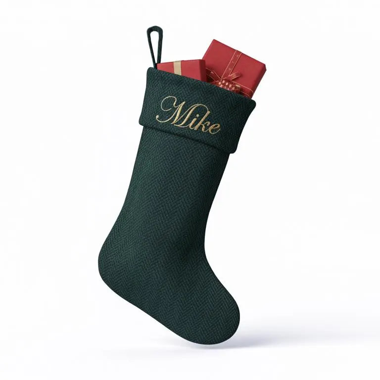 Personalized Chevron Wool Christmas Stocking with Leather Trim