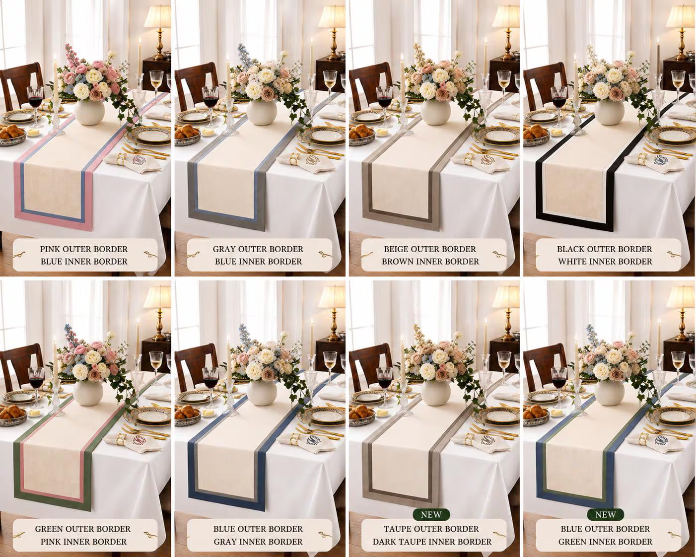 Ivory Table Runner With Custom Border | Elegant Table Decor