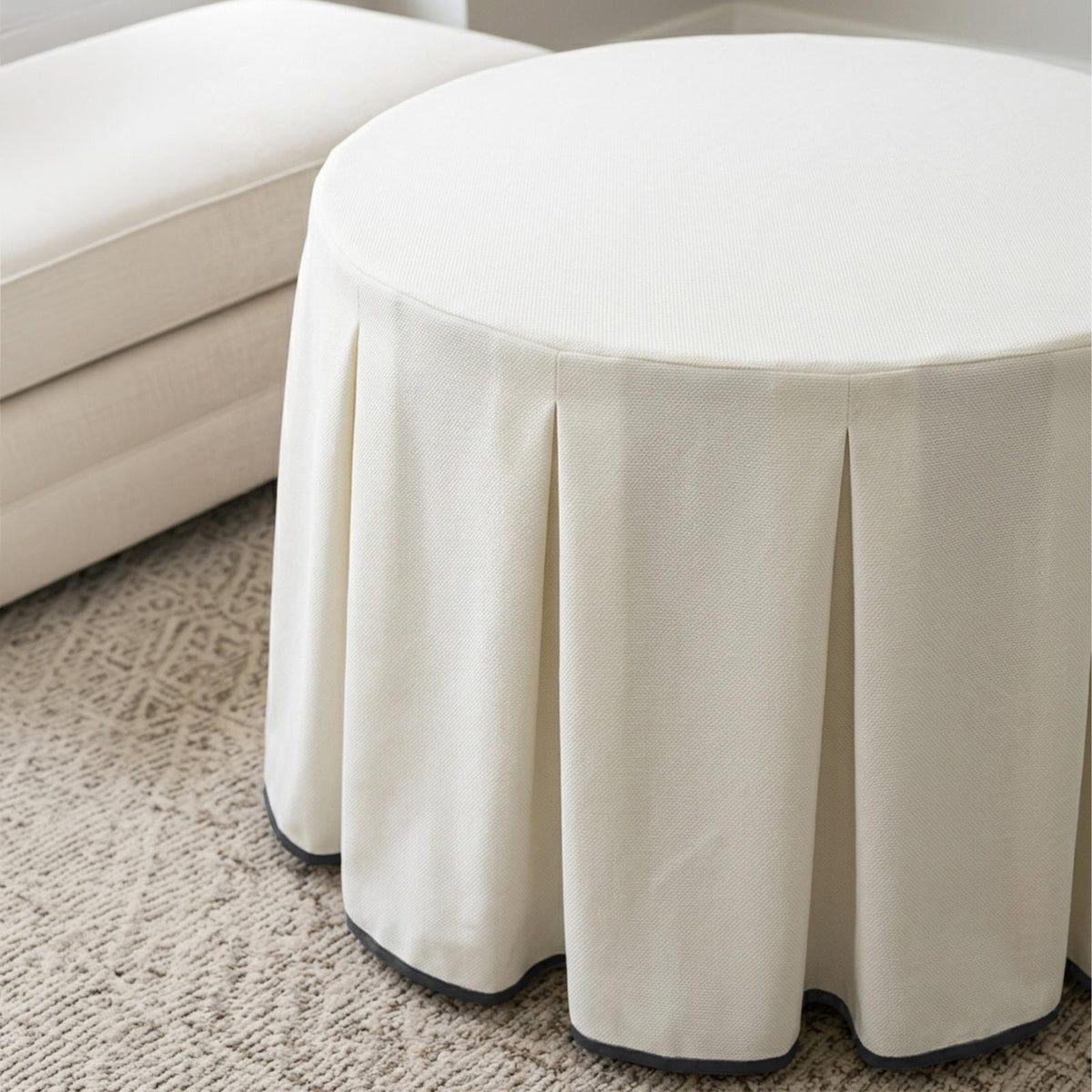 Box Pleat Table Skirt With Pleated Trim Edge