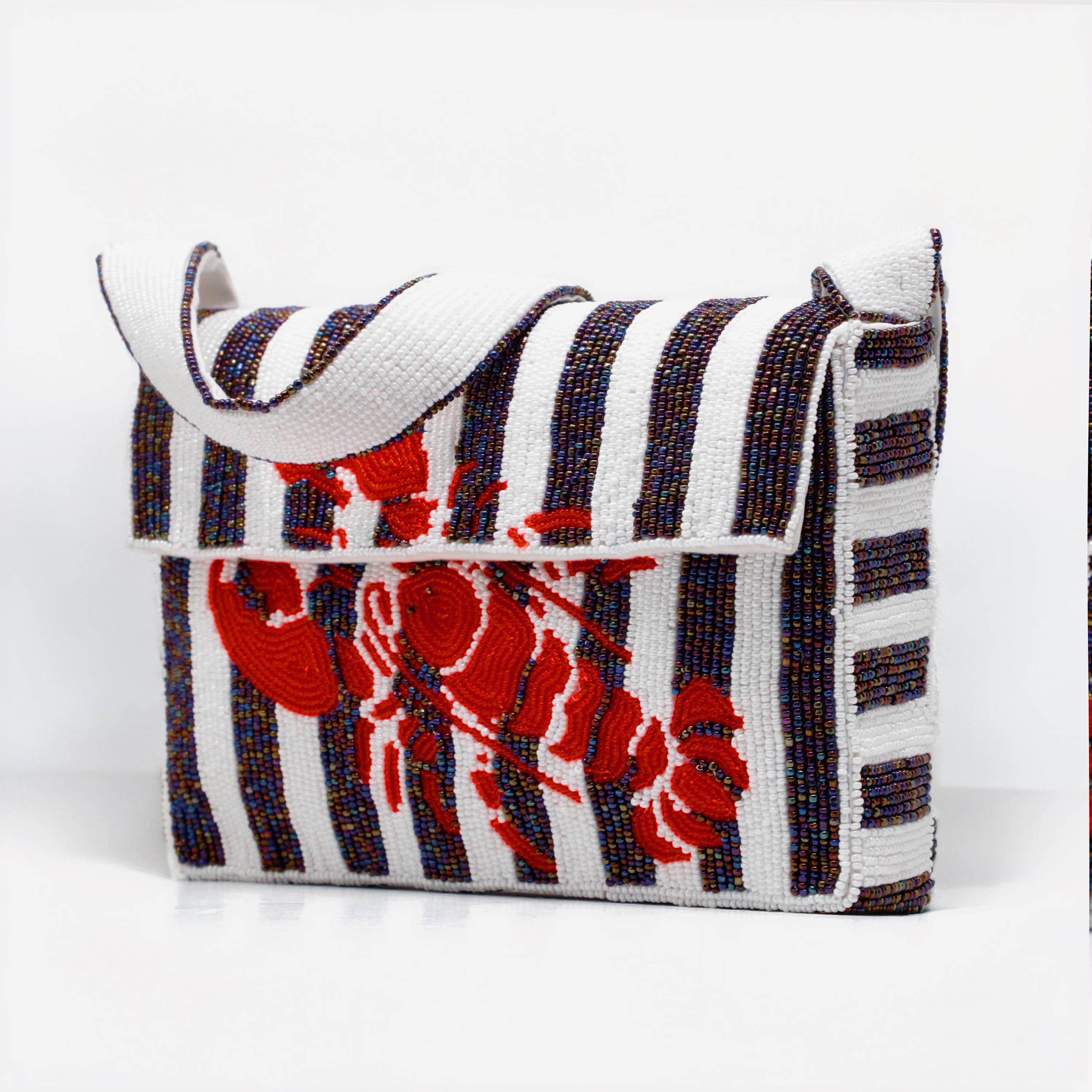 Handmade Beaded Lobster Clutch Purse, Luxury Evening Bag