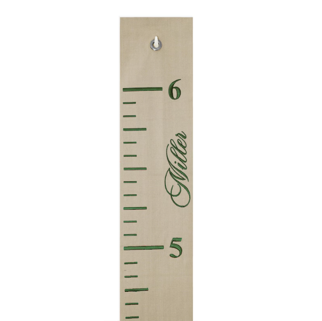 "Handcrafted fabric growth chart in beige-gray cotton canvas with embroidered ruler. Personalize with name, choose edge & thread color. Perfect for nurseries, gifts & milestones! "