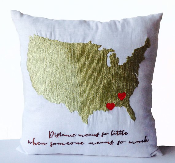 Amore Beaute US Map Heart Pillow Covers, Long Distance Relationship Pillow, Wedding gifts