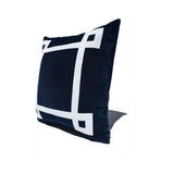 Amore Beaute Throw pillow cover in heavy soft navy blue cotton velvet with white cotton trim, dorm pillow cover