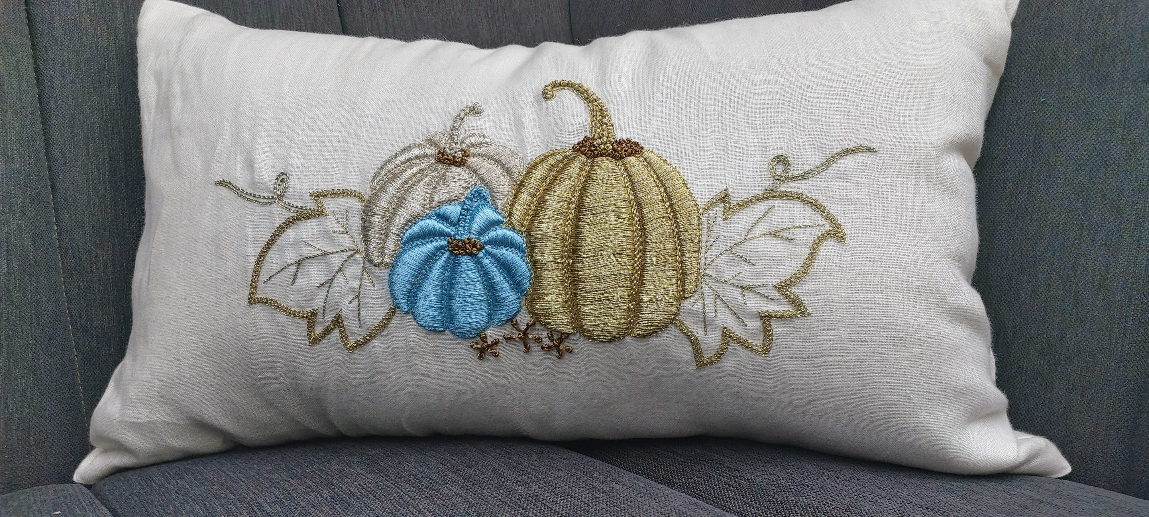 Amore Beaute Each pumpkin is carefully hand embroidered using different techniques to create a soft textural effect.