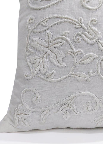 Amore Beaute White Linen Hand Embroidery Floral Pillow Cover