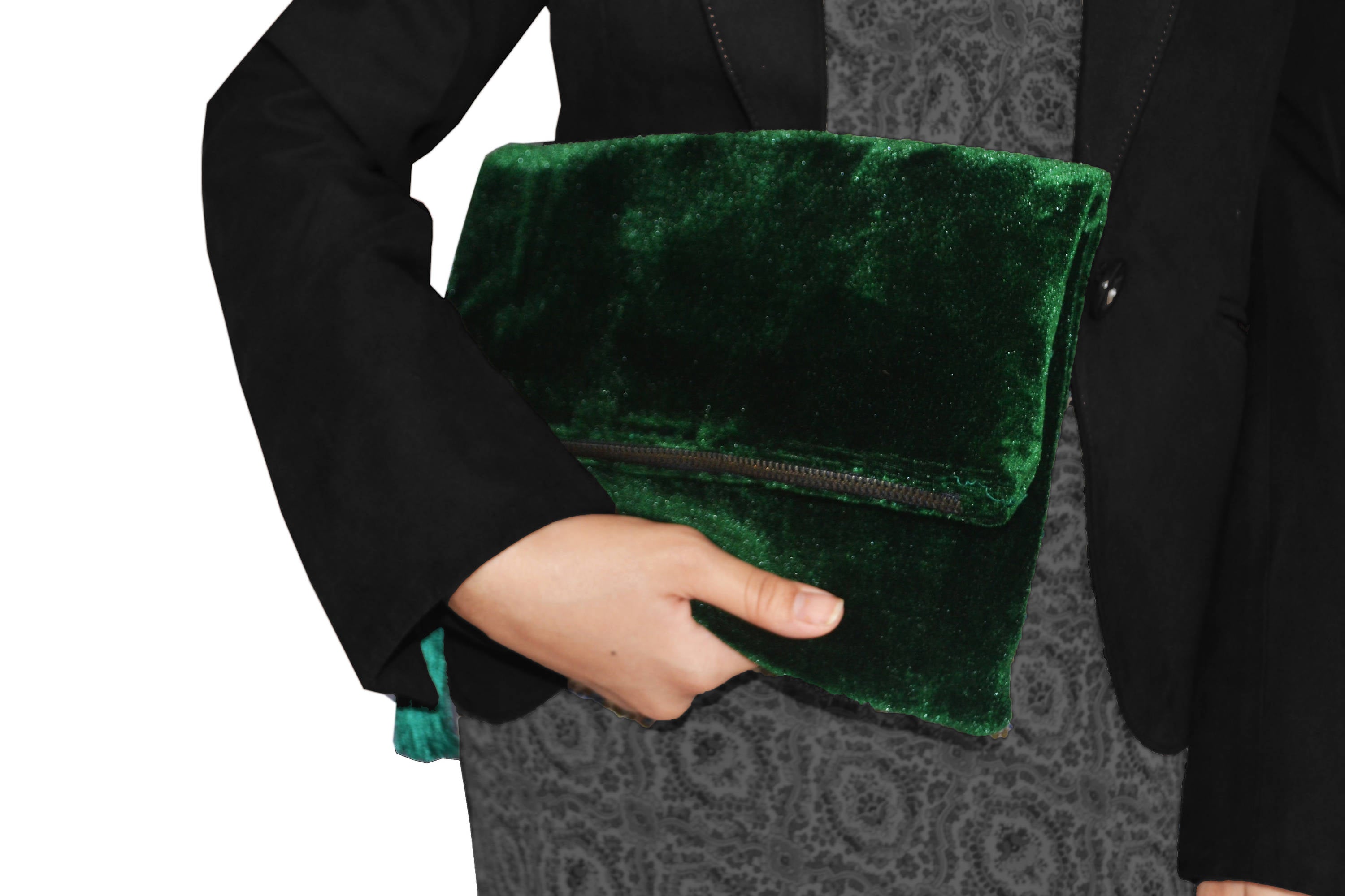 Amore Beaute Velvet Clutch, Emerald Green Foldover Bag