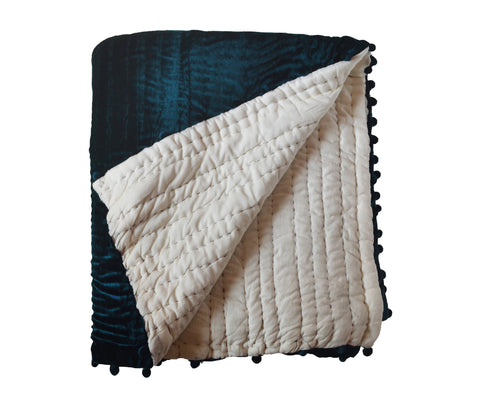 Amore Beaute Teal Velvet Quilts, Handcrafted Custom Quilts - All Sizes