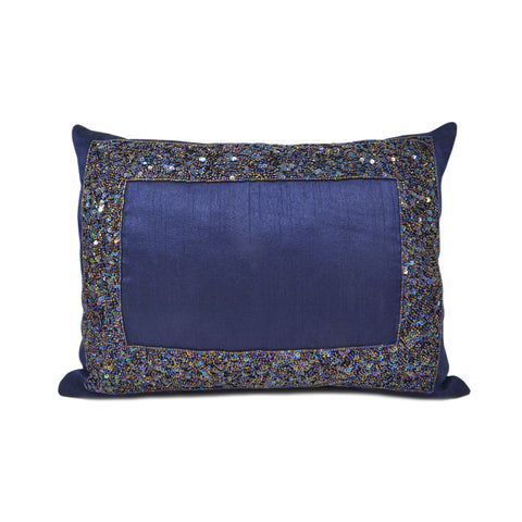 Navy Blue Sequin Frame Pillow Cover