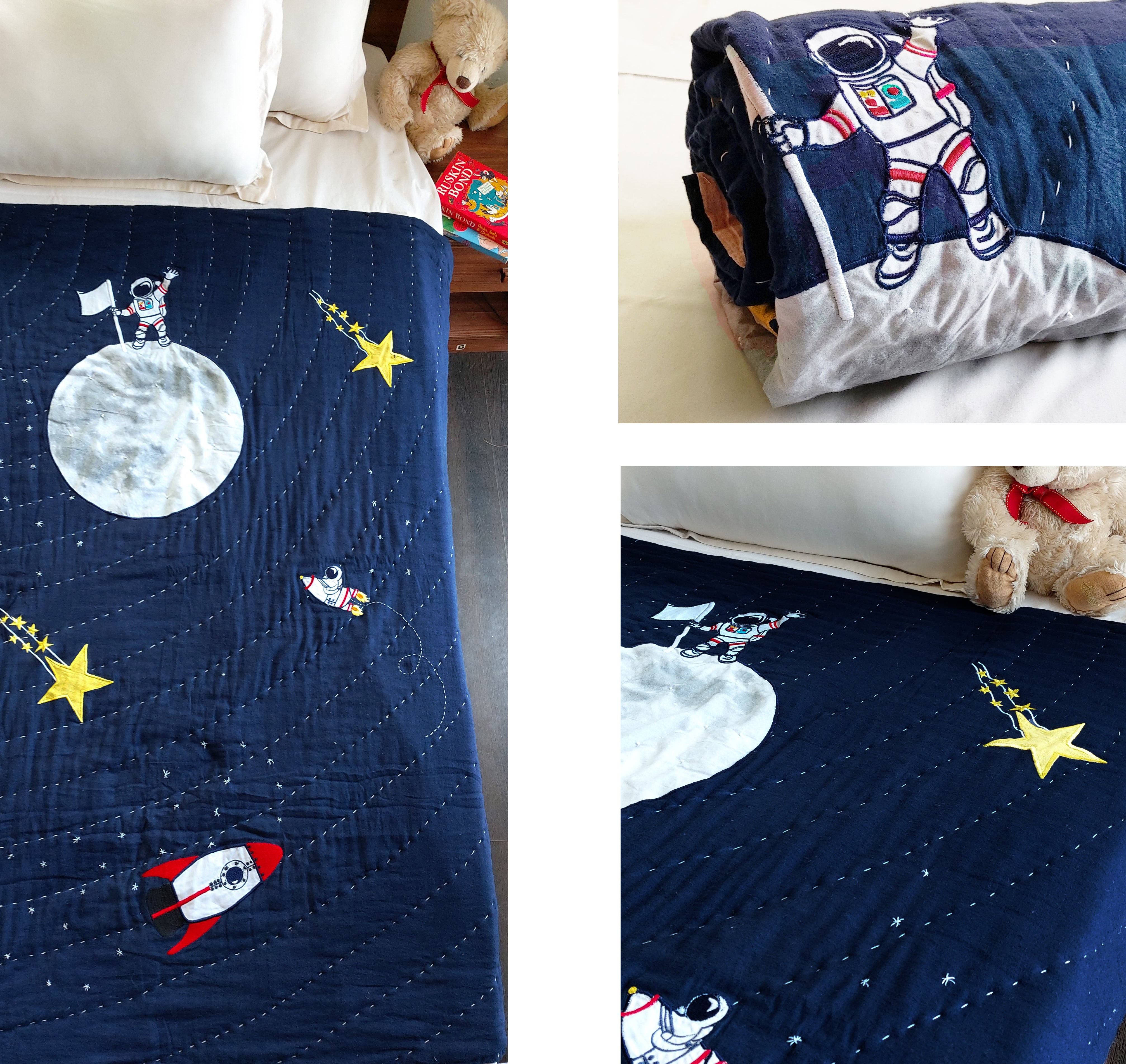 Amore Beaute Space Quilt, Astronaut Quilt, Toddler Bedding Boys With Shams