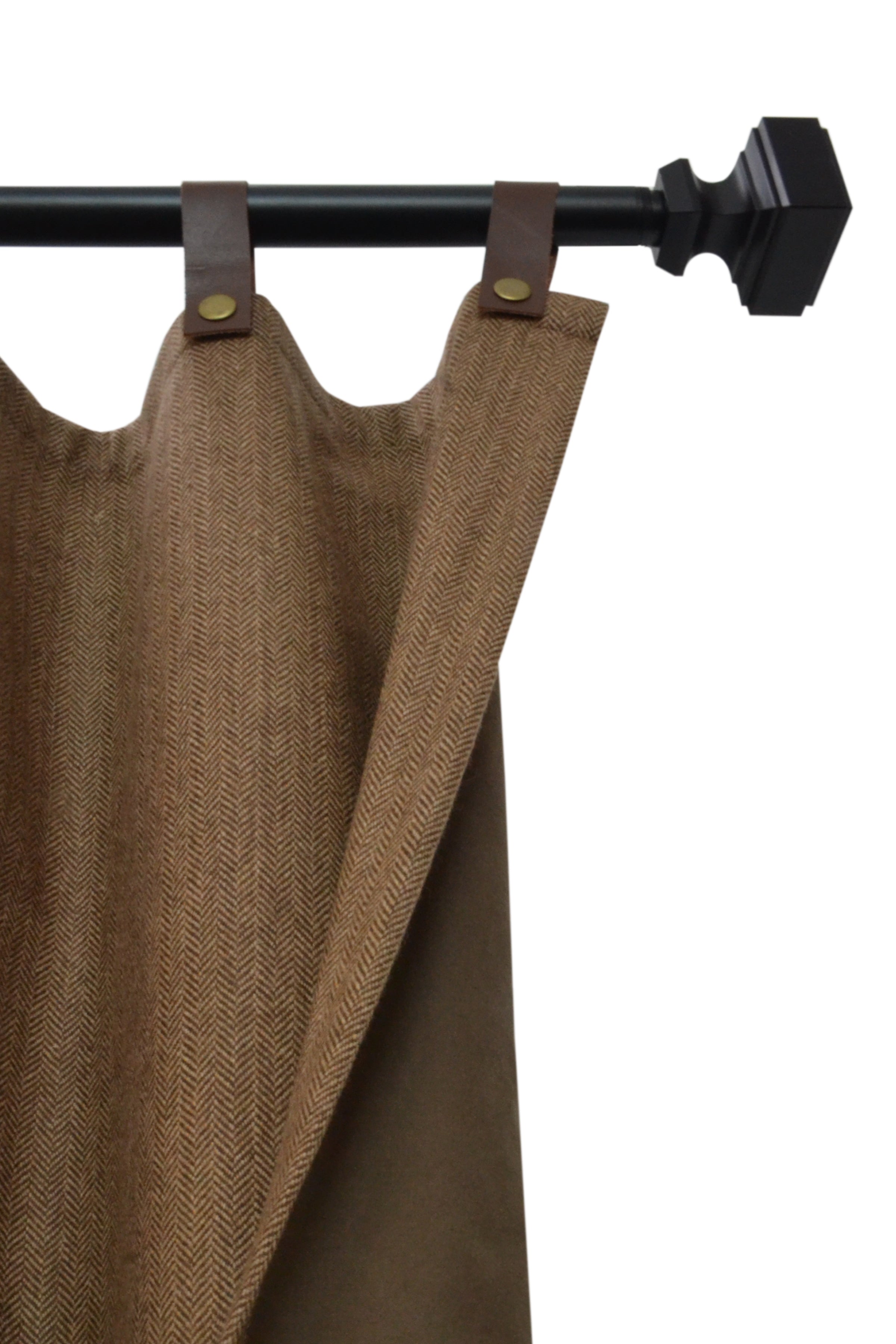 Brown Chevron Wool Curtains With Leather Tabs