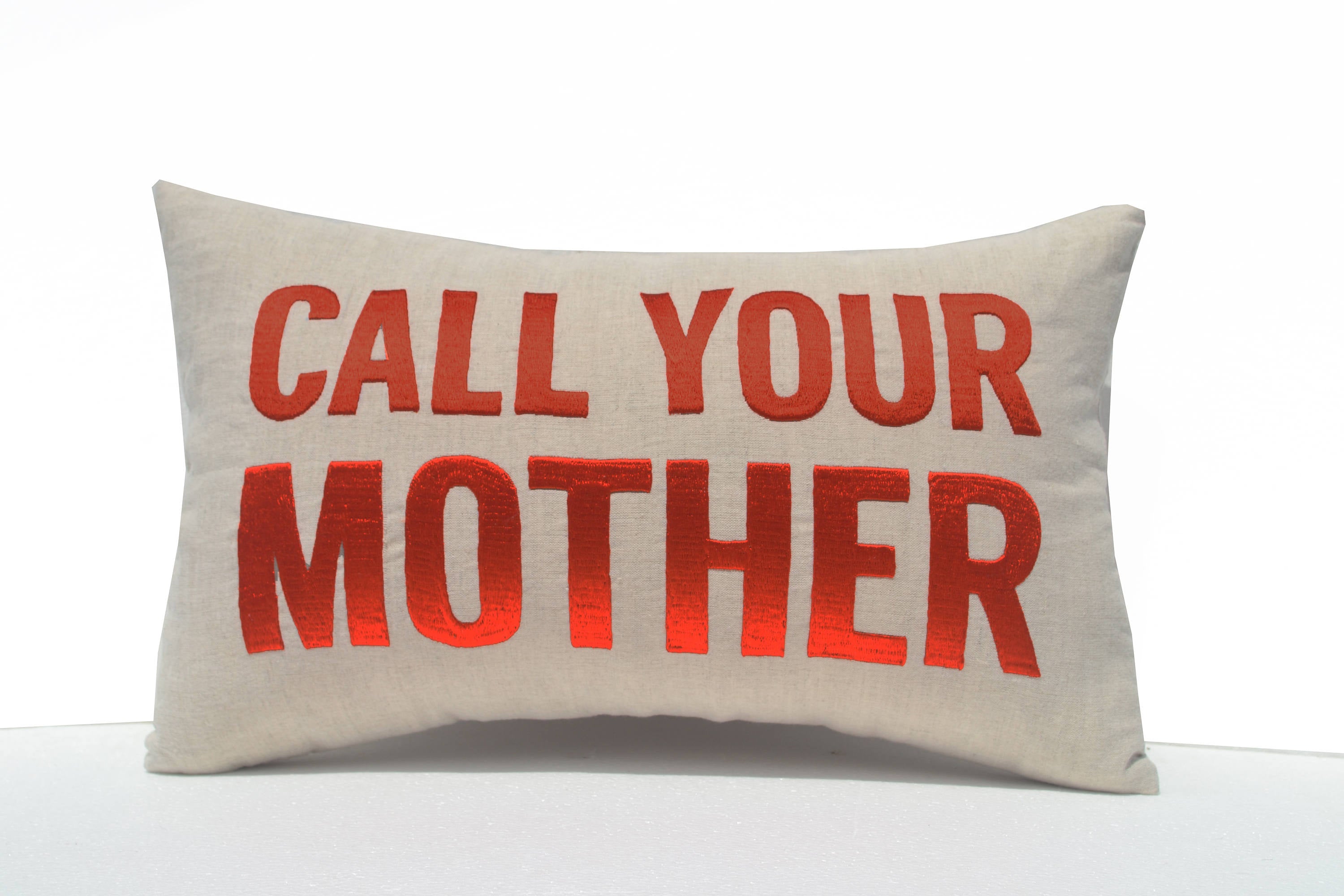 Call Your Mother Embroidered Pillow Cover, Decorative Cushion