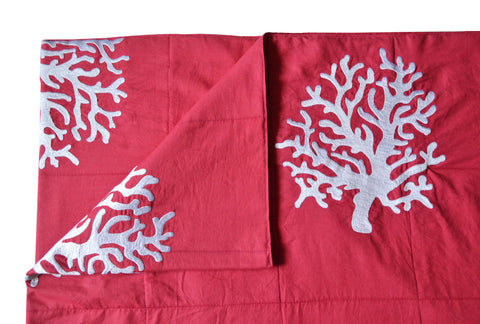 Handcrafted designer throw blanket with coral embroidery