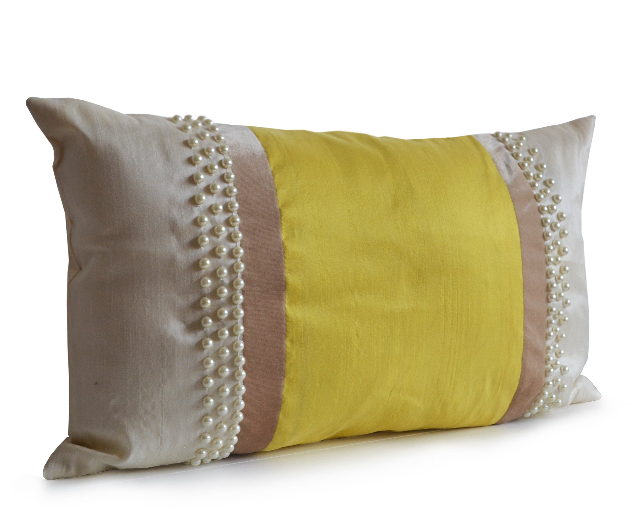 Handmade ivory yellow silk velvet throw pillow