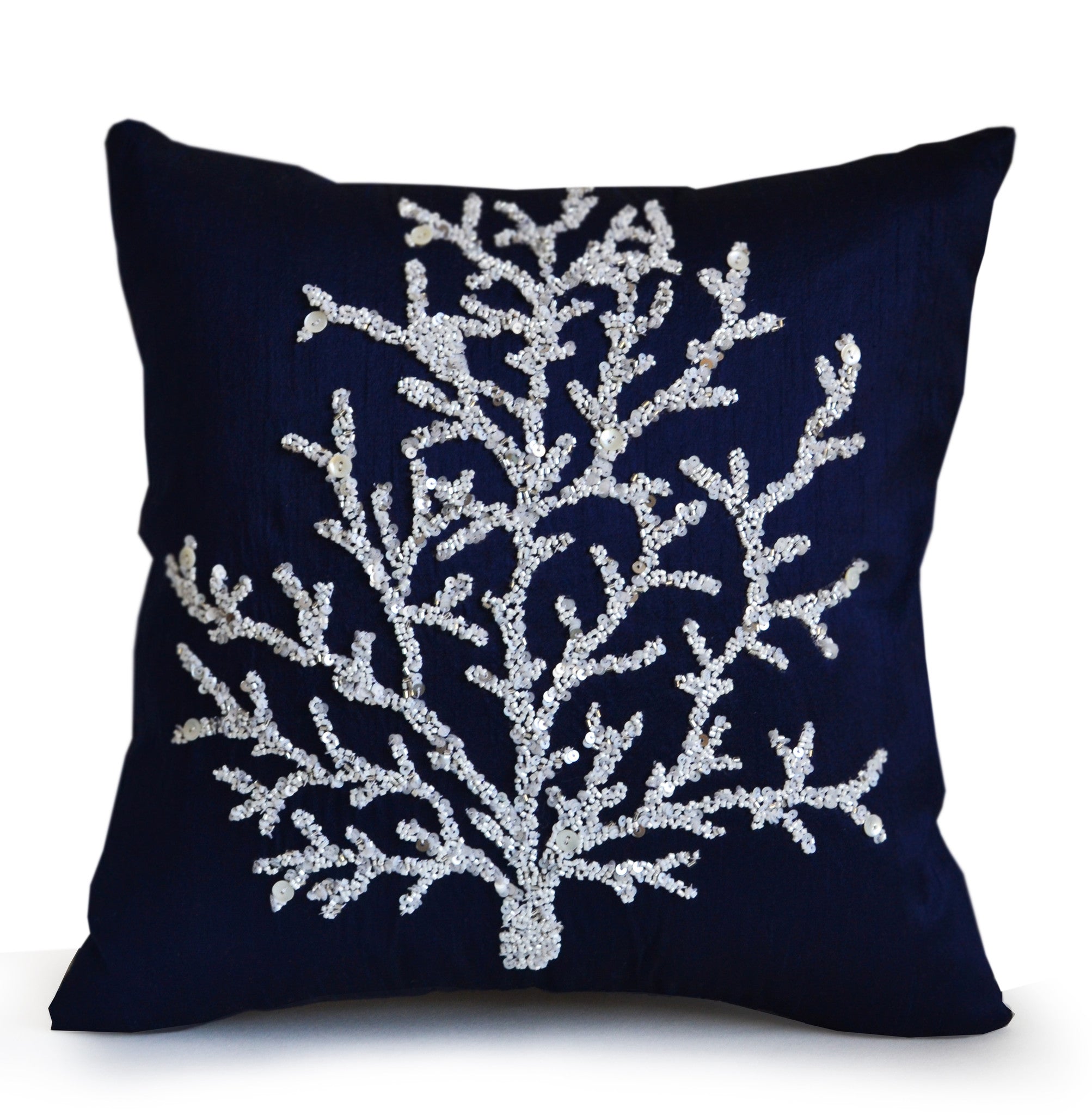 Shop online for handmade blue throw pillow cover with coral beads